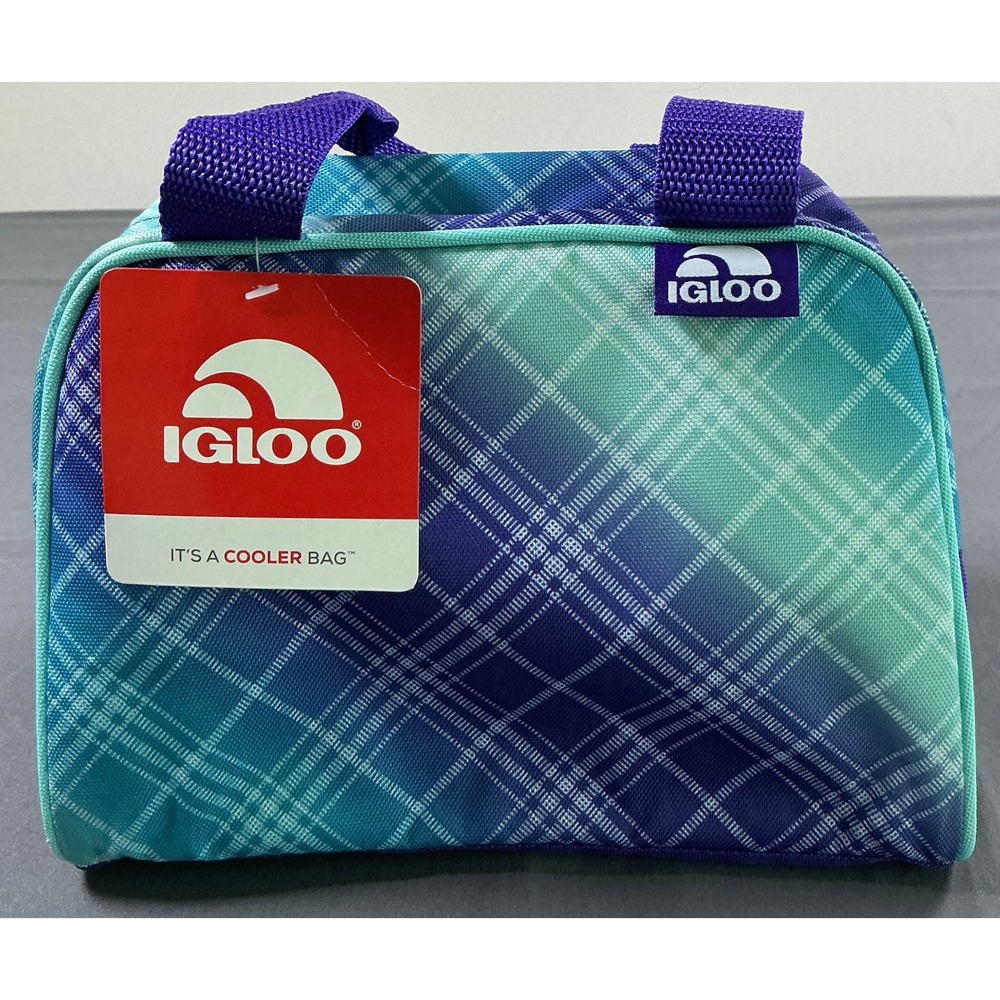 Igloo Carryall Insulated Cooler Bag Plaid Teal Navy Lunch Tote Crossbody Strap
